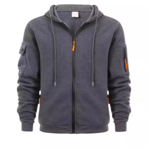 Men's Dark Grey Tactical Zip-Up Hoodie with Utility Pockets
