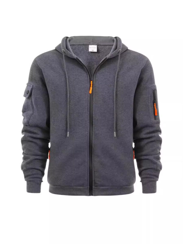 Men's Dark Grey Tactical Zip-Up Hoodie with Utility Pockets
