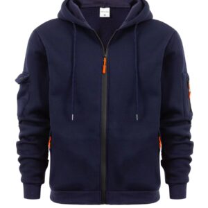 Men's Navy Blue Tactical Zip-Up Hoodie with Utility Pockets