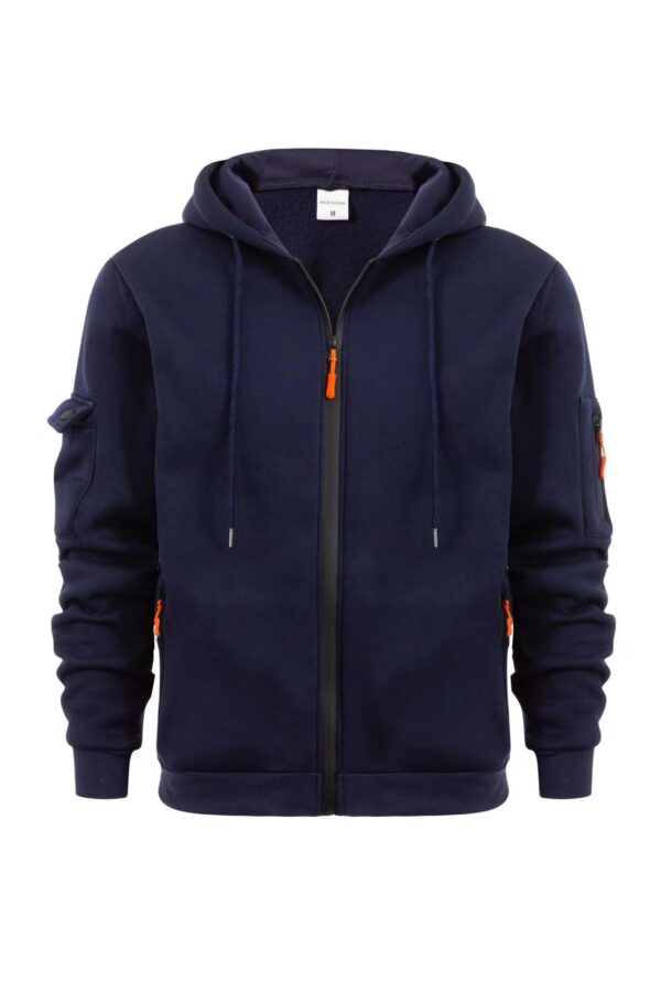 Men's Navy Blue Tactical Zip-Up Hoodie with Utility Pockets