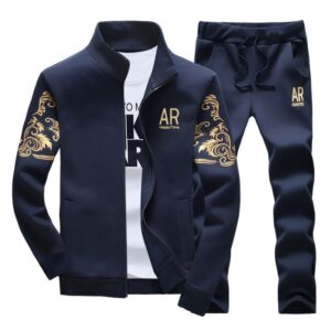 Men’s Stylish Tracksuit Set – Navy Blue with Gold Detailing