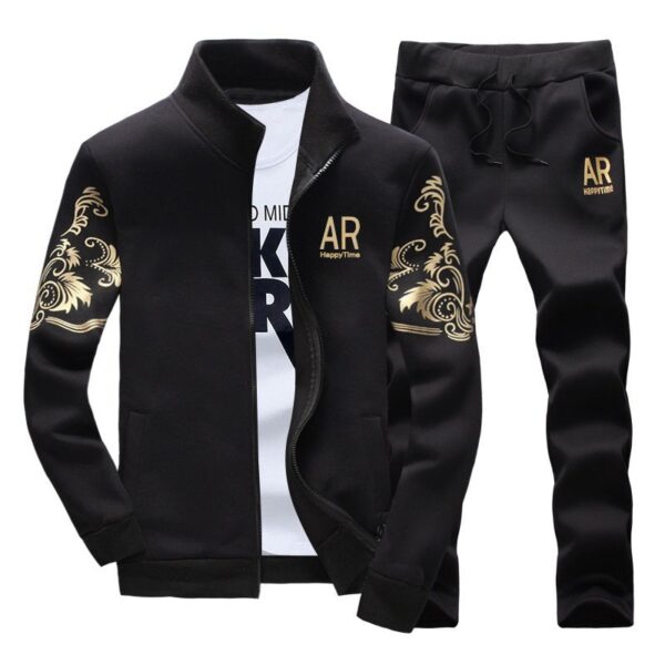 Men’s Stylish Tracksuit Set – Black with Gold Detailing