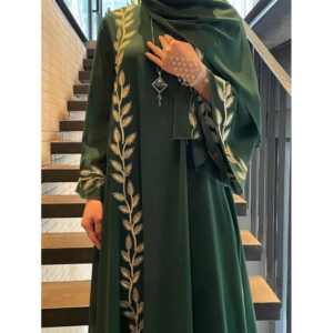 Elegant Green Embroidered Abaya with Matching Hijab