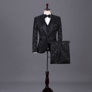 Luxury Black Jacquard Tuxedo Suit – 3-Piece Set