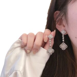 Elegant Diamond Flower Drop Earrings
