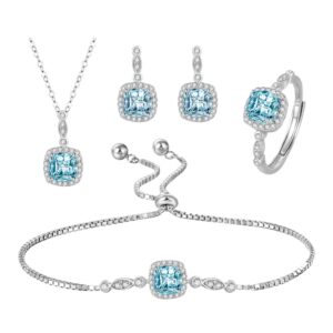 Elegant Blue Crystal Jewelry Set – 5-Piece Sparkling Silver Collection