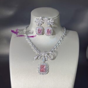 Elegant Pink Sapphire & Diamond Bow Jewelry Set