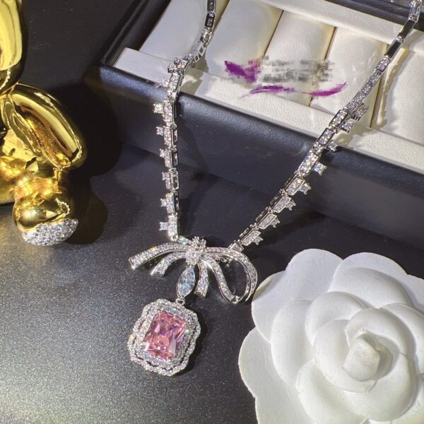 Elegant Pink Sapphire & Diamond Bow Jewelry Set
