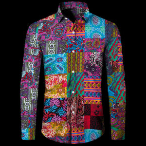 Men’s Long Sleeve Patchwork Paisley Shirt