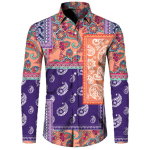 Men’s Vibrant Patchwork Paisley & Floral Print Long Sleeve Shirt
