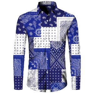 Men's Patchwork Bandana Print Long Sleeve Shirt