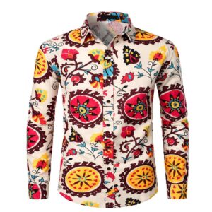 Men's Long Sleeve Floral Print Casual Shirt