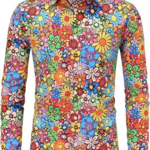 Men’s Retro Floral Long Sleeve Shirt – Bold Color Explosion by VIYTHUW