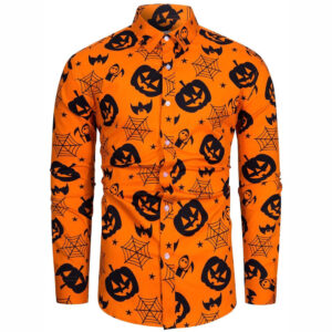 Men's Premium Halloween Print Button-Up Shirt