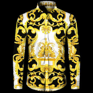 Baroque-Inspired Gold Ornamental Print Shirt