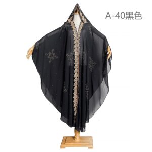 Black Embroidered Kaftan Abaya with Hood