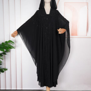 Elegant Black Beaded Kaftan with Hood