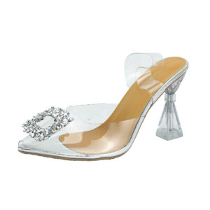 Crystal Charm Lucite Mule Heels