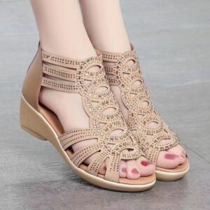 Elegant Cut-Out Wedge Sandals – Available in Burgundy, Beige & Black