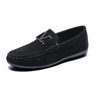 Men’s Classic Suede Loafers with Metal “V” Detail