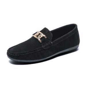 Men's Suede Loafers with Gold Chain Accent – Casual Slip-On Moccasins