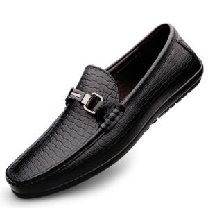 Men's Crocodile-Embossed Leather Loafers – Elegant Slip-On Driving Shoes