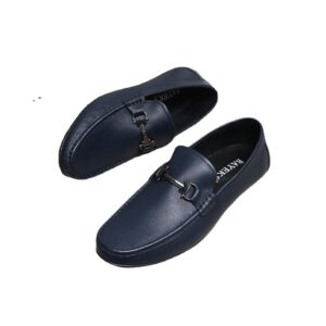 Men's Black Leather Loafers with Metal Bit Detailing