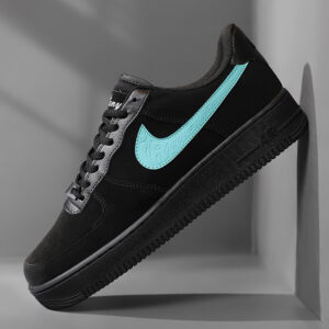 Nike Air Force 1 Low – Black with Sky Blue Embossed Swoosh