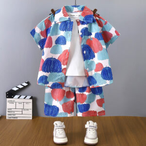 Colorful Kids' Summer 3-Piece Outfit Set – Shirt, Shorts & T-Shirt