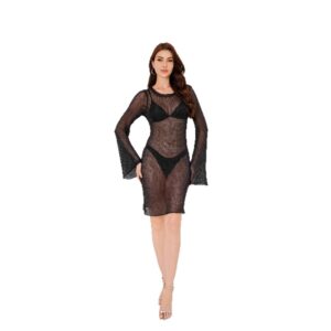 Women's Sheer Black Mesh Cover-Up Dress – Long Sleeve, Lightweight & Stylish