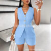 Women’s Sleeveless Button-Up Short Set – Chic Summer Two-Piece Outfit
