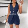 Women’s Sleeveless Button-Up Short Set – Chic Summer Two-Piece Outfit