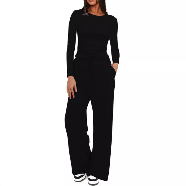 Women's 2-Piece Lounge Set – Long Sleeve Top & Wide-Leg Pants