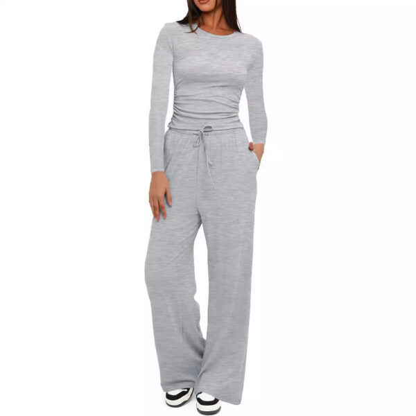 Women's 2-Piece Lounge Set – Long Sleeve Top & Wide-Leg Pants