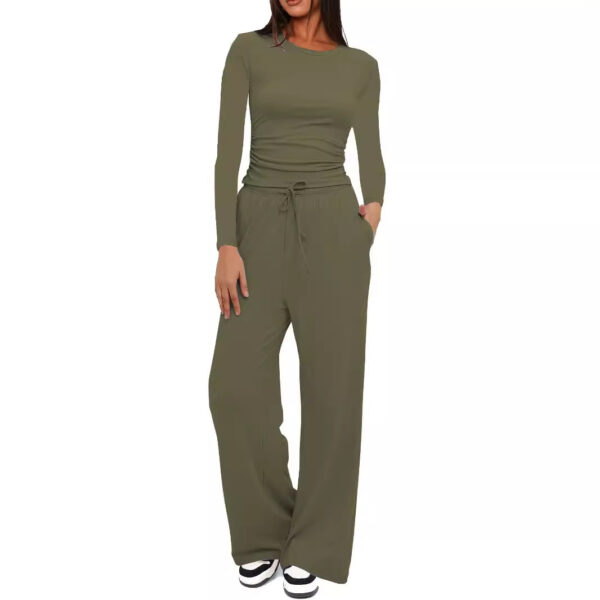 Women's 2-Piece Lounge Set – Long Sleeve Top & Wide-Leg Pants