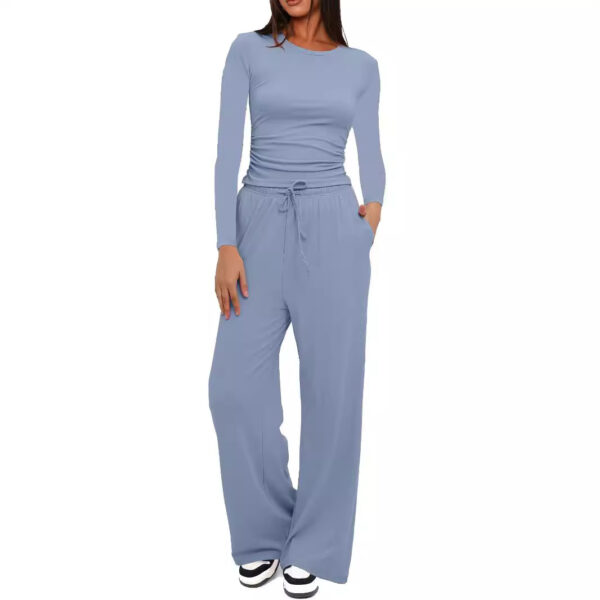 Women's 2-Piece Lounge Set – Long Sleeve Top & Wide-Leg Pants