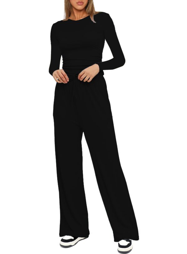Women's 2-Piece Lounge Set – Long Sleeve Top & Wide-Leg Pants