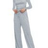 Women's 2-Piece Lounge Set – Long Sleeve Top & Wide-Leg Pants