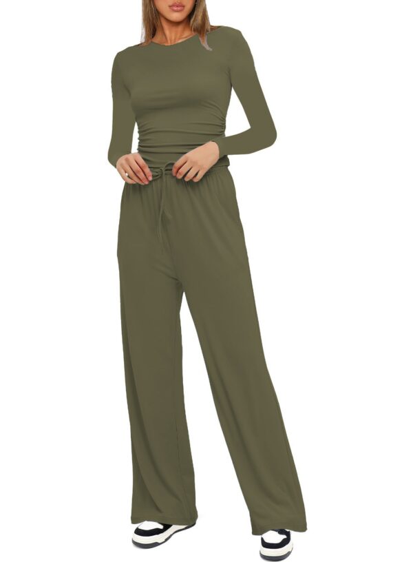 Women's 2-Piece Lounge Set – Long Sleeve Top & Wide-Leg Pants