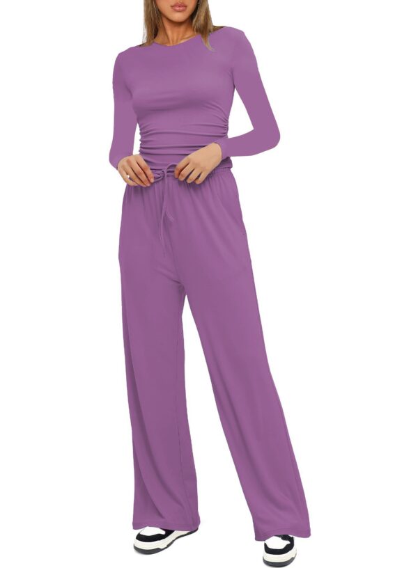 Women's 2-Piece Lounge Set – Long Sleeve Top & Wide-Leg Pants