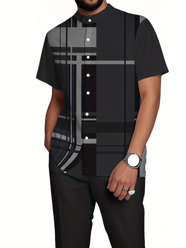 Men’s Premium Geometric Short-Sleeve Shirt And Trouser Set