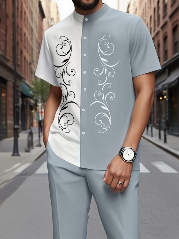 Men’s Two-Tone Luxury Swirl Print Shirt & Pant Set – Premium Casual Elegance