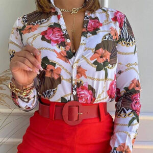 Luxury Floral Chain-Print Shirt & High-Waist Pants Set