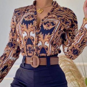 Luxury Baroque Print Button-Up Blouse
