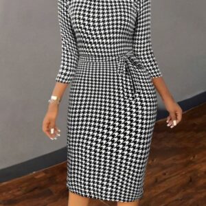 Classic Houndstooth Midi Dress
