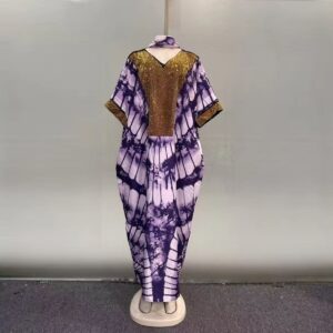 Luxury Adire Kaftan with Gold Embellished Panel