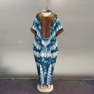 Luxury Tie-Dye Kaftan Dress with Gold Accent