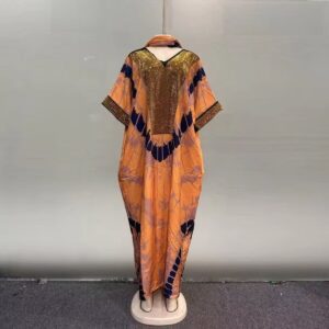 Luxury Tie-Dye Kaftan with Gold Sequin Detail