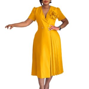 Elegant Wrap Midi Dress with Floral Accent