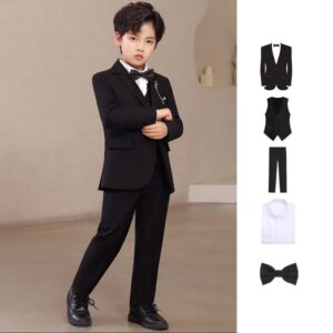 Classic Boys Black Tuxedo Suit – Premium 5-Piece Set